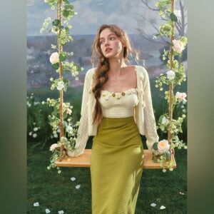 Lacemade Honeydew Green Knit Midi Dress with Crochet Trim Size Medium